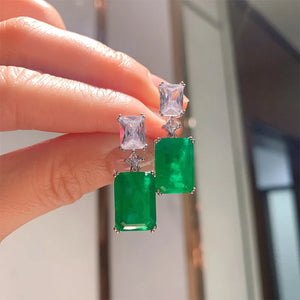 925 Silver Rectangle Dangle Earrings with Paraiba Emerald Tourmaline Stone