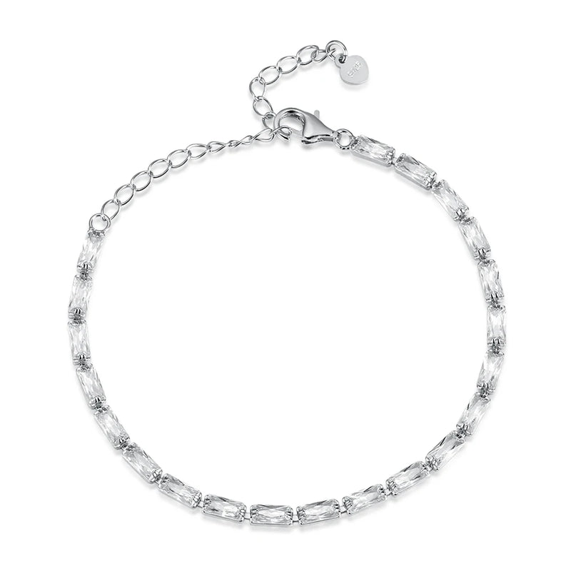 925 Silver Rectangle Tennis Bracelet Zircon Crystal Jewelry for Women