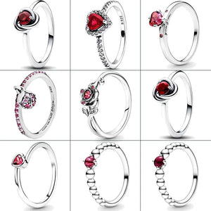 925 Silver Red Zircon Eternity Circle Ring Wedding Gift