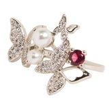 925 Silver Bow Zircon Pearl Fairy Ring Wedding Jewelry