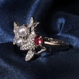 925 Silver Bow Zircon Pearl Fairy Ring Wedding Jewelry