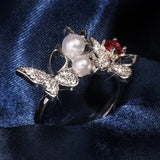 925 Silver Bow Zircon Pearl Fairy Ring Wedding Jewelry