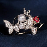 925 Silver Bow Zircon Pearl Fairy Ring Wedding Jewelry