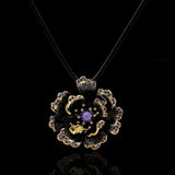 925 Silver Sunflower Brooch Zircon Necklace Set