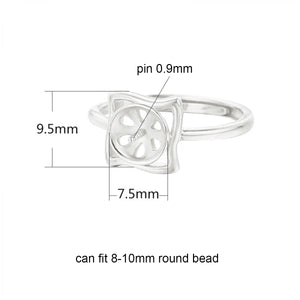925 Silver Ring Blank Tray for 8-10mm Beads, Adjustable DIY Jewelry Making
