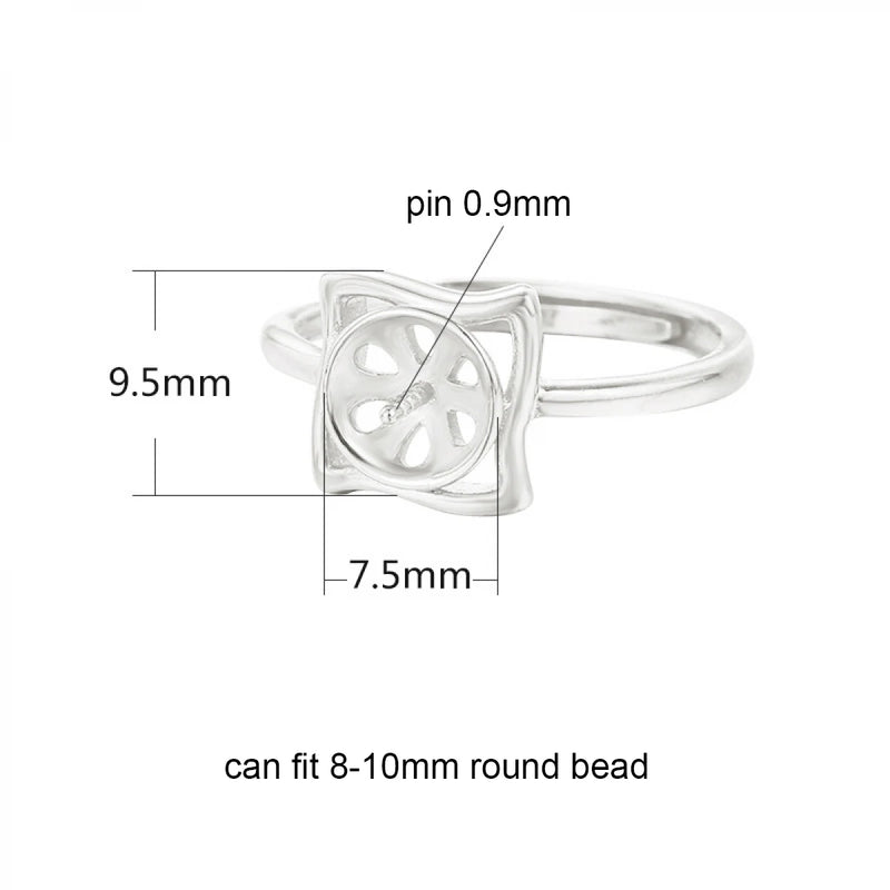 925 Silver Ring Blank Tray for 8-10mm Beads, Adjustable DIY Jewelry Making