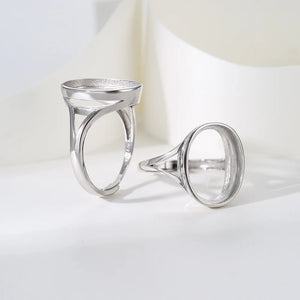 925 Silver Ring Blank for Oval Stone, Adjustable Ring Mounting DIY Jewelry