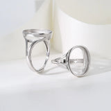 925 Silver Ring Blank for Oval Stone, Adjustable Ring Mounting DIY Jewelry
