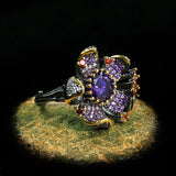 925 Silver Flower Women's Ring Purple Zircon Jewelry