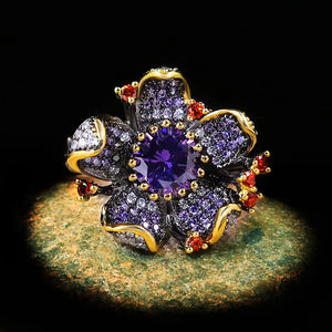 925 Silver Flower Women's Ring Purple Zircon Jewelry