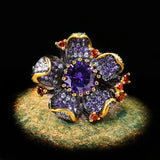 925 Silver Flower Women's Ring Purple Zircon Jewelry