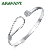 925 Silver Romantic Rose Clasp Bangle for Women