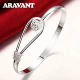 925 Silver Romantic Rose Clasp Bangle for Women
