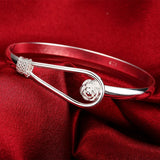 925 Silver Romantic Rose Clasp Bangle for Women