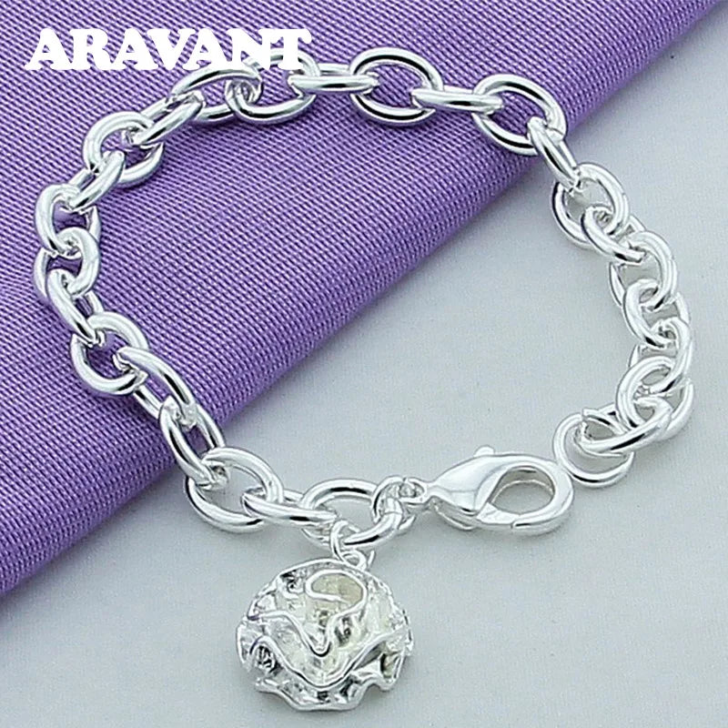 925 Silver Rose Flowers Chains Bracelets Women Wedding Jewelry