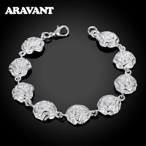925 Silver Rose Flower Charm Bracelet Wedding Jewelry