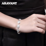 925 Silver Rose Flower Charm Bracelet Wedding Jewelry