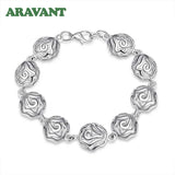 925 Silver Rose Flower Charm Bracelet Wedding Jewelry