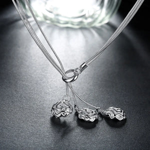 925 Silver Rose Flowers Pendants Necklaces Chain Wedding Jewelry