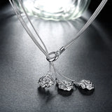925 Silver Rose Flowers Pendants Necklaces Chain Wedding Jewelry
