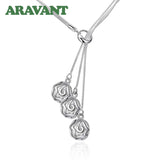 925 Silver Rose Flowers Pendants Necklaces Chain Wedding Jewelry