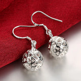 925 Silver Round Balls Drop Earrings Women Jewelry