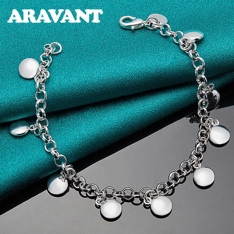 925 Silver Round Charm Bracelet For Women Girls