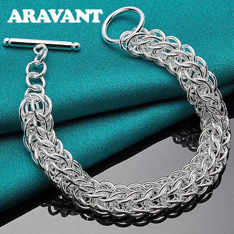 925 Silver Circle Charm Bracelet Men Women