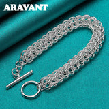 925 Silver Circle Charm Bracelet Men Women
