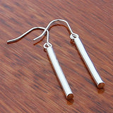 925 Silver Round Column Drop Earrings Women Bridal Wedding