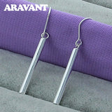 925 Silver Round Column Drop Earrings Women Bridal Wedding