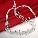 925 Silver Round Beads Chain Necklace for Women