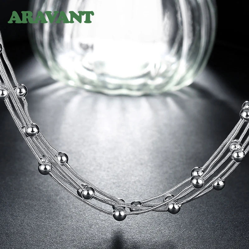 925 Silver Round Beads Chain Necklace for Women