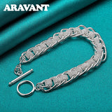 925 Silver Round Weave Bracelet Women Wedding Jewelry