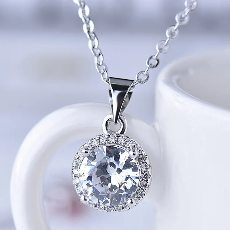 925 Silver Round diamond antique micro setting Pendant with chain