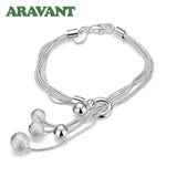 925 Silver Bead Bracelet with Scrub Charm for Women