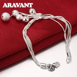 925 Silver Bead Bracelet with Scrub Charm for Women