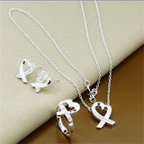 925 Silver Heart Chain Necklace Ring Earrings Set for Women