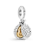 925 Silver Golden Heart Charm Beads Bracelet Women Jewelry Mom Love Pendant