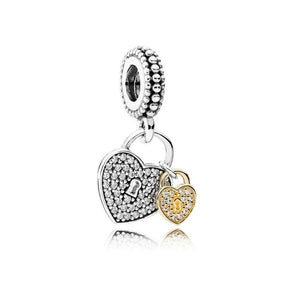 925 Silver Golden Heart Charm Beads Bracelet Women Jewelry Mom Love Pendant