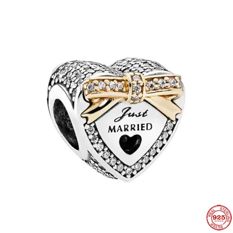 925 Silver Golden Stars Heart Charm Bead Women Jewelry