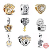 925 Silver Golden Stars Heart Charm Bead Women Jewelry