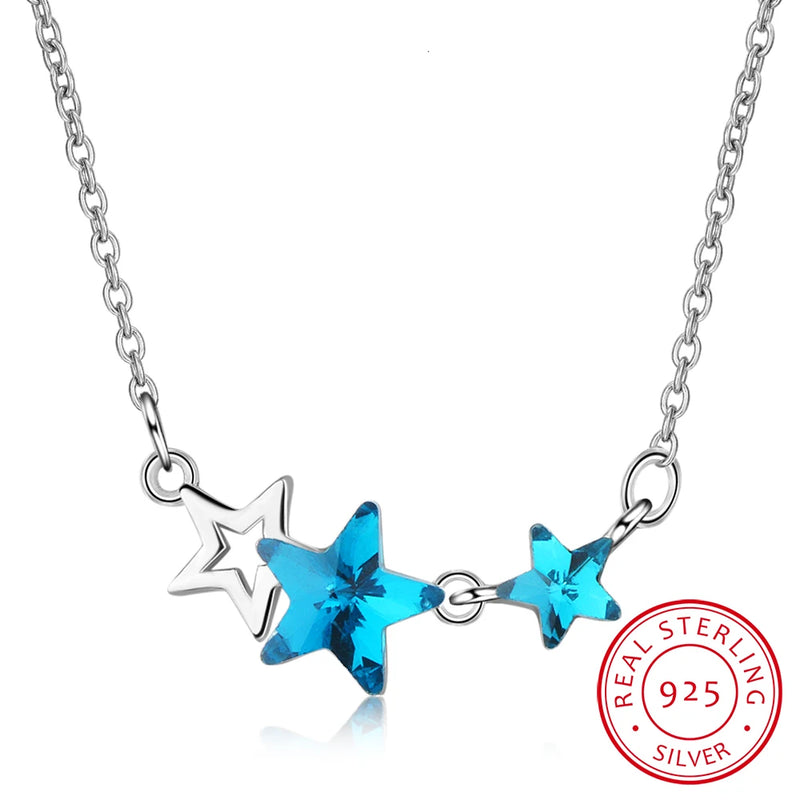 925 Silver Star Pendant Necklace Cubic Zirconia Charm Sterling Silver Jewelry