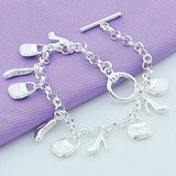 925 Silver Shoes Bags Charm Bracelets Chains Women Wedding