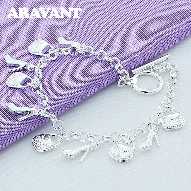 925 Silver Shoes Bags Charm Bracelets Chains Women Wedding