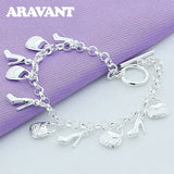925 Silver Shoes Bags Charm Bracelets Chains Women Wedding