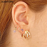 925 Silver Small Hoop Earrings Four Leaf Grass Butterfly Wedding Jewelry