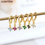 925 Silver Small Hoop Earrings Four Leaf Grass Butterfly Wedding Jewelry