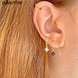 925 Silver Small Hoop Earrings Four Leaf Grass Butterfly Wedding Jewelry