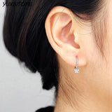 925 Silver Small Hoop Earrings Four Leaf Grass Butterfly Wedding Jewelry